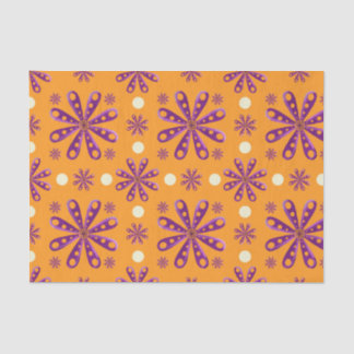 Papel De Seda Retro Purple Flowers on Orange Background