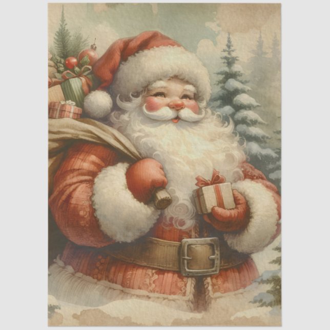 Papel De Seda Retro Santa Claus Decoupage (Anverso)