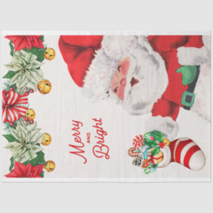 Papel De Seda Retro Santa sujetando a un Navidad