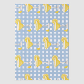 Papel De Seda Retro Sunny Yellow Lemon Drop Blue Check
