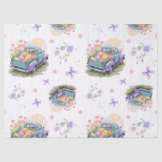 Papel De Seda Retro Teal & Purple Truck with Easter Eggs