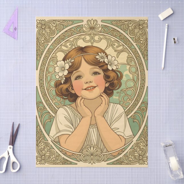 Papel De Seda retro vintage child with flowers (Artesanía)