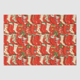 Papel De Seda Retro Vintage Christmas Stockings Red
