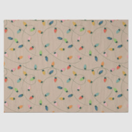 Papel De Seda Retro Vintage Christmas String Lights On Kraft