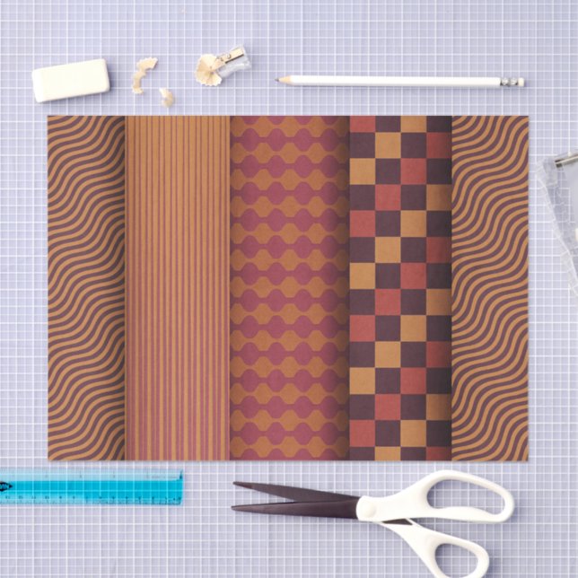Papel De Seda Retro Waves and Geometric Midcentury Pattern (Artesanía)