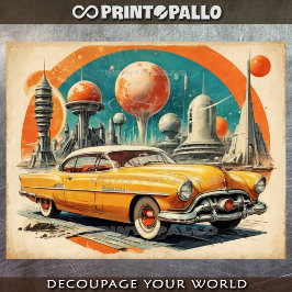 Papel De Seda Retrofuturismo de los años 50: coche futurista, es