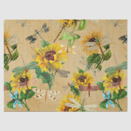 Papel De Seda Revuelta de girasoles vintage y libélulas