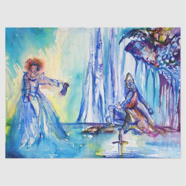 PAPEL DE SEDA REY ARTHUR, DAMA DEL LAGO Y EXCALIBUR (Anverso)