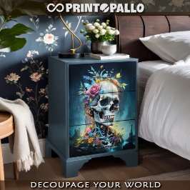 Papel De Seda Rey Calavera Flores en paisaje gótico 
