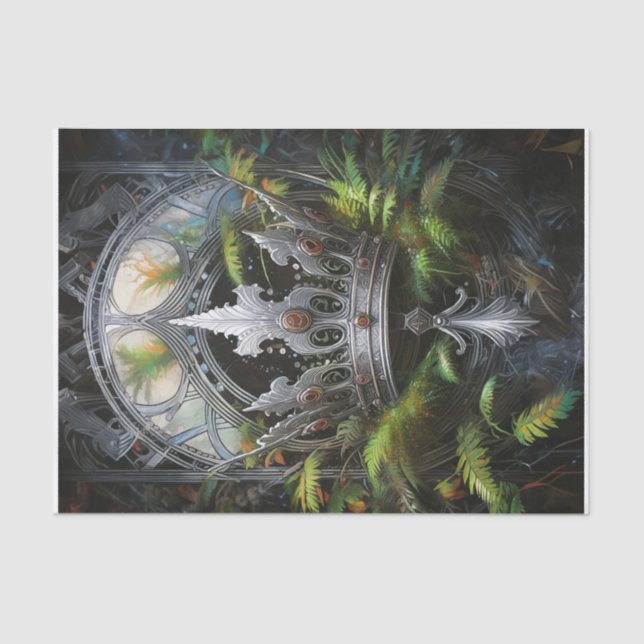 Papel De Seda Rey del Bosque, corona plateada de helechos (Anverso)