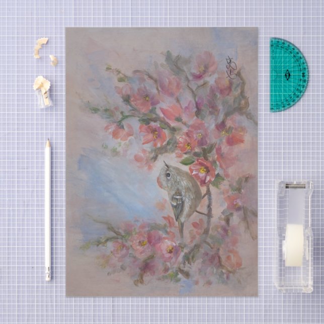 Papel De Seda Reyezuelo de Corona Rubí Pájaro (Artesanía)