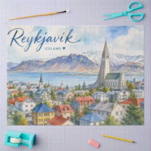 Papel De Seda Reykjavik Islandia recuerdo acuarela 