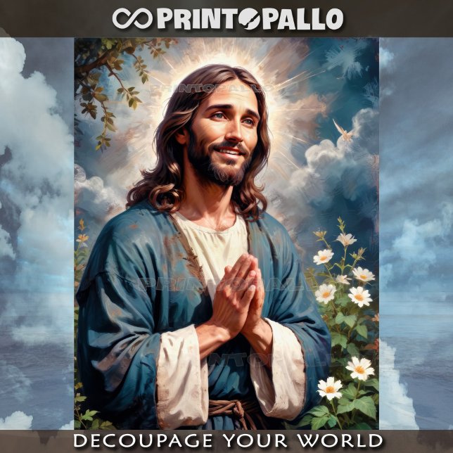 Papel De Seda Rezando Jesucristo con flores jardín (Subido por el creador)