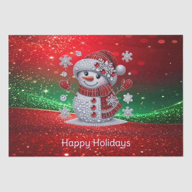 Papel De Seda Rhinestones Snowman Holiday Tissue Paper (Anverso)