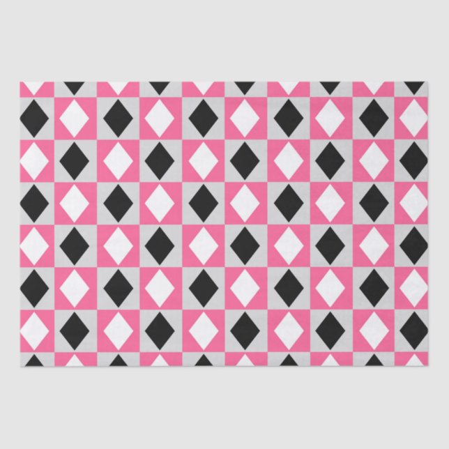 Papel De Seda Rhombus Diamond rosa negro blanco geométrico (Anverso)