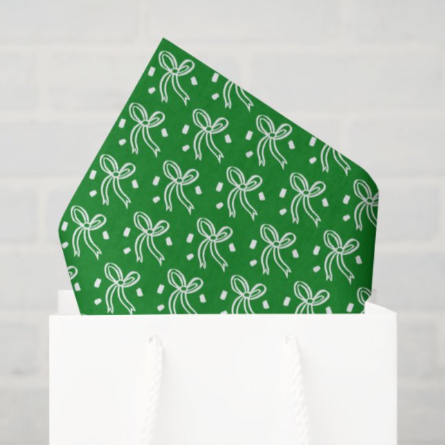 Papel De Seda Ribbon Bow Doodle CHRISTMAS Holiday Green White (Bolsa de regalo)