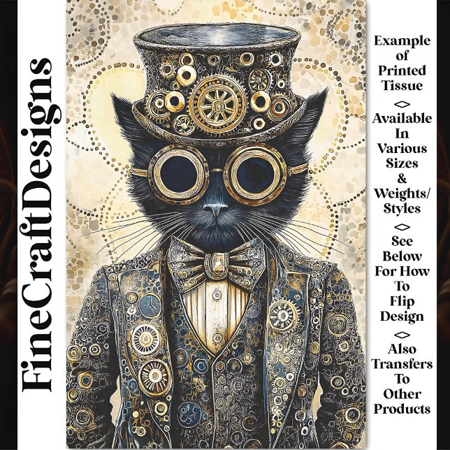 Papel De Seda Rich Victorian Steampunk Black Cat AB6 Decoupage (Subido por el creador)