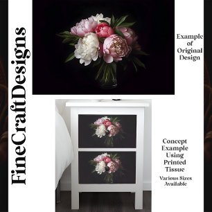Papel De Seda Rico Ramo Floral de Peonía Rosa Blanca G9 Decoupag