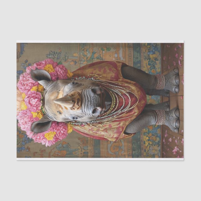 Papel De Seda Rinoceronte en flor (Anverso)