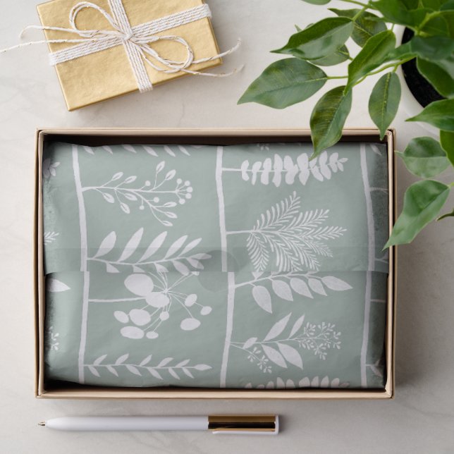 Papel De Seda Ritmo Botánico Siluetas Botánicas Suave Salvia (Regalo )