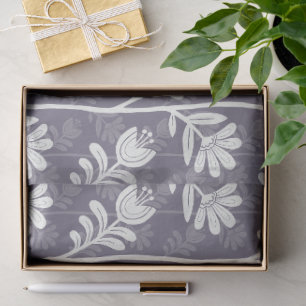 Papel De Seda Ritmo florecido Silueta floral blanca y lavanda