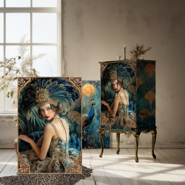 Papel De Seda Roaring 20's, Gatsby Flapper, retrato de belleza (Roaring 20's Gatsby Flapper Beauty, Portrait Digital Mixed Media Art, Decoupage Tissue Paper)