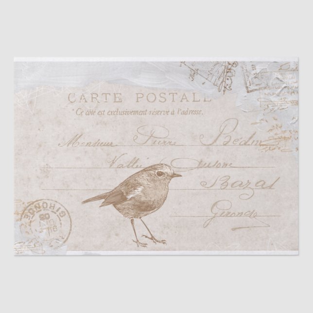 Papel De Seda Robin Bird Carte Postale Francesa Decoupage Azul  (Anverso)
