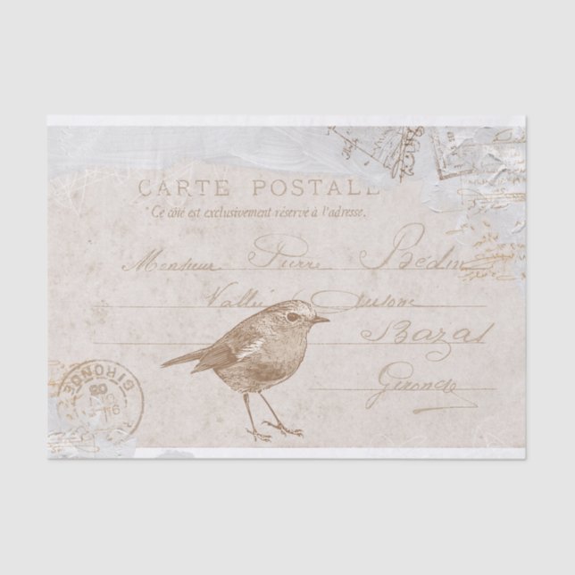 Papel De Seda Robin Bird Carte Postale French Decoupage Blue (Anverso)