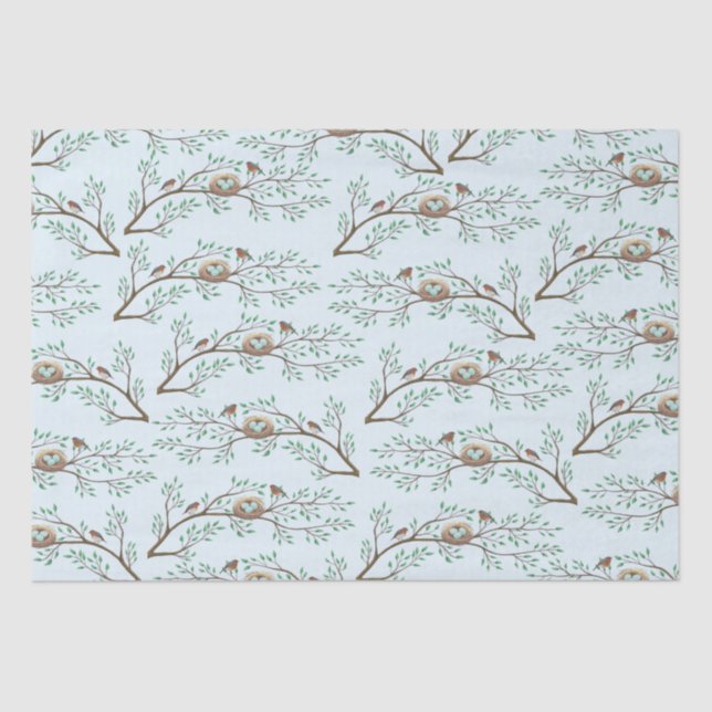 Papel De Seda Robin Birds Nest Eggs Spring Baby Shower (Anverso)
