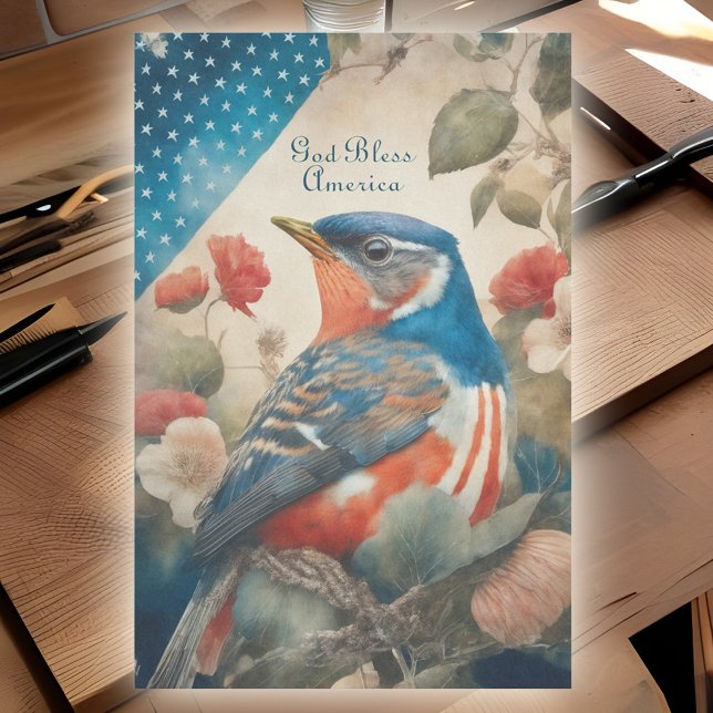 Papel De Seda Robin Patriótico Vintage (Vintage American bird decoupage paper)