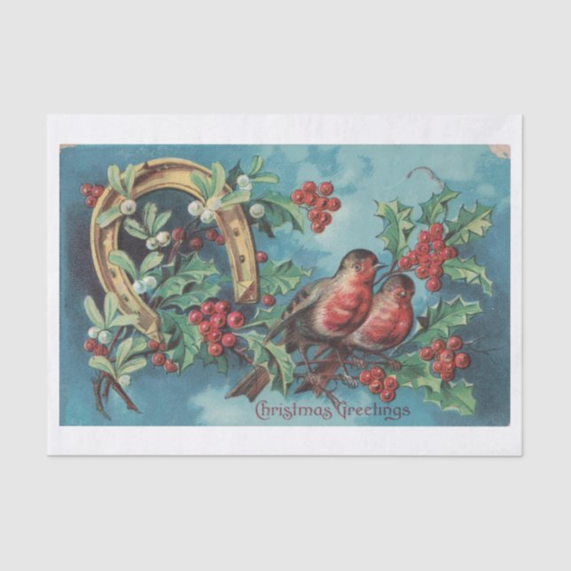 Papel De Seda Robins de navidades con desenlace de herradura (Anverso)