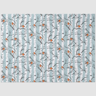 Papel De Seda Robins europeos sobre el pájaro plateado en azul d