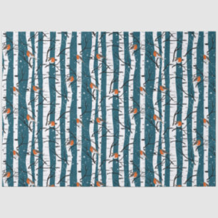 Papel De Seda Robins europeos sobre el pájaro plateado en azul d