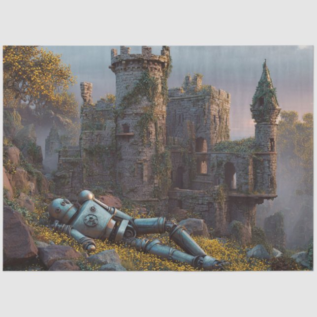 Papel De Seda Robot abandonado y ruinas de castillo (Anverso)
