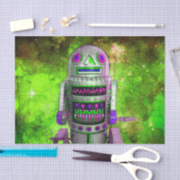 Robot de juguete de Sci fi, galaxia verde, retro d
