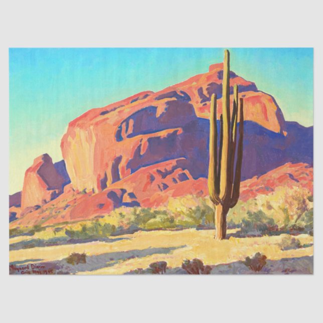 Papel De Seda Rocas rojas y cactus por Maynard Dixon (Anverso)