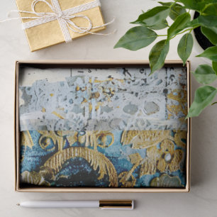 Papel De Seda Rococó Azul Dorado Romántico Italiano 