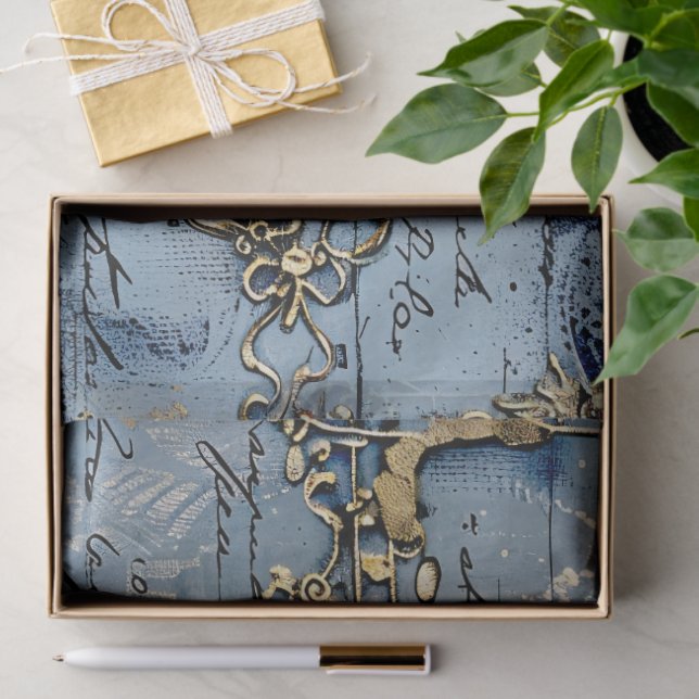 Papel De Seda Rococo Blue Gold Italian Romantic  (Regalo )