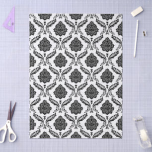 Papel De Seda Rococo Damask Rpt Patrón Negro sobre Blanco