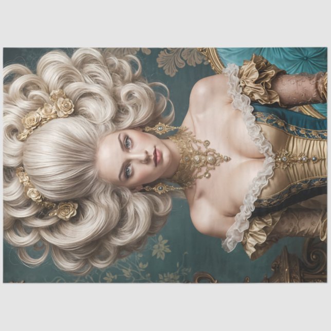 Papel De Seda Rococo Queen Baroque Portrait Decoupage (Anverso)