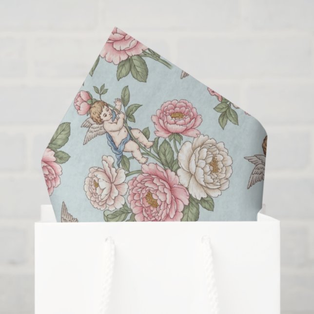 Papel De Seda Rococo Revival Cherub Floral Toile  (Bolsa de regalo)