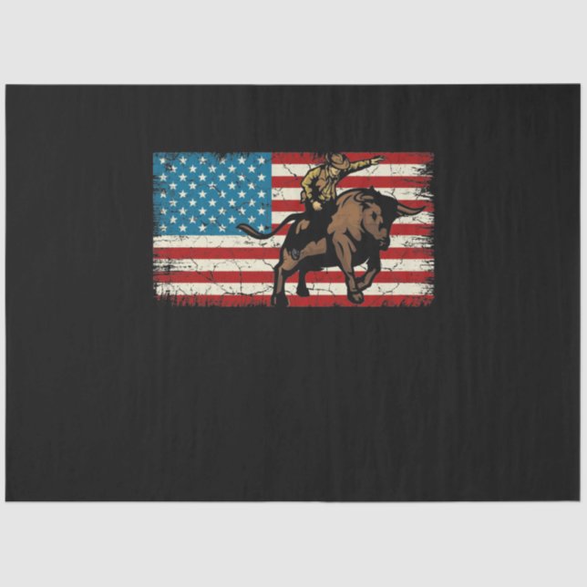 Papel De Seda Rodeo Bull Rider Patriótico Bandera Americana Vaqu (Anverso)