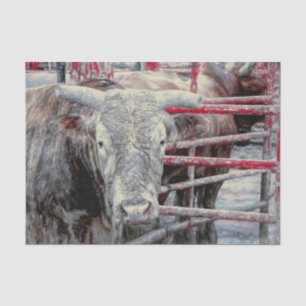 Papel De Seda Rodeo Bull Rústico Vintage País Rojo Gris Occident