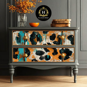 Papel De Seda Rodeo Glam Turquesa Estampado de Leopardo Decoupag