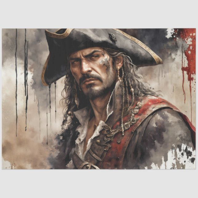 Papel De Seda Rogue Pirate Captain Nautical Caribbean Decoupage (Anverso)