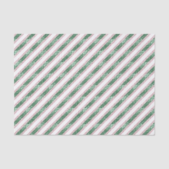 Papel De Seda Rojas Verde Glitzy Rayas Navidad Rosadas (Anverso)
