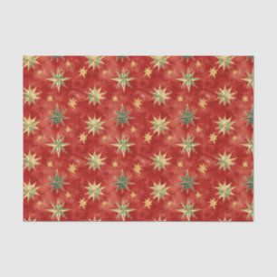 Papel De Seda Rojas Verdes Estrellas Doradas Navidad