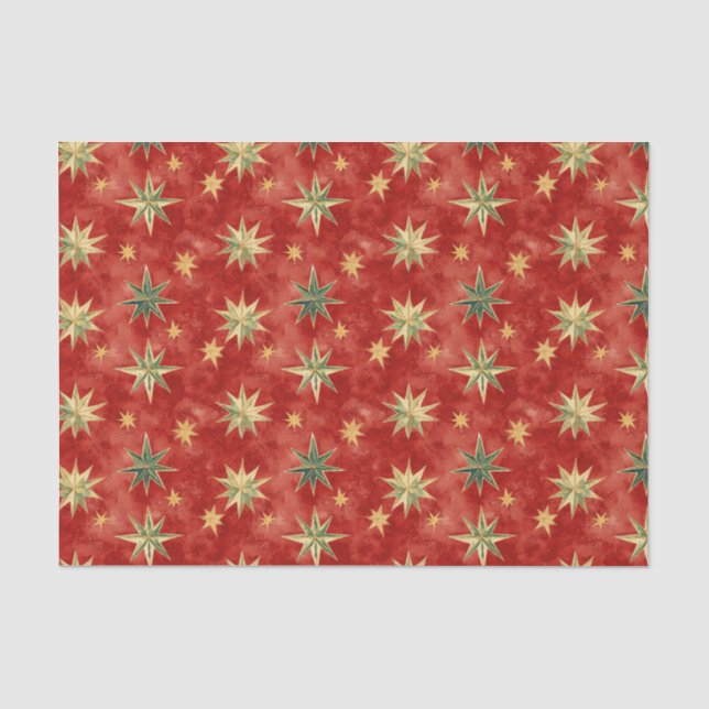 Papel De Seda Rojas Verdes Estrellas Doradas Navidad (Anverso)