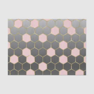 Papel De Seda Rojizo Rosa Gris y Dorado Hexágono Glam Moderno