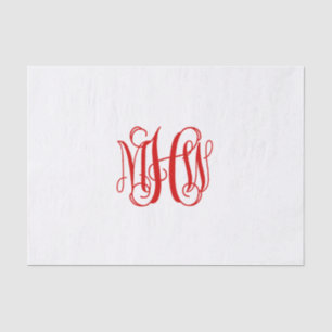 Papel De Seda Rojo 3 Inicial Viñedo Escritura Monograma DIY BG